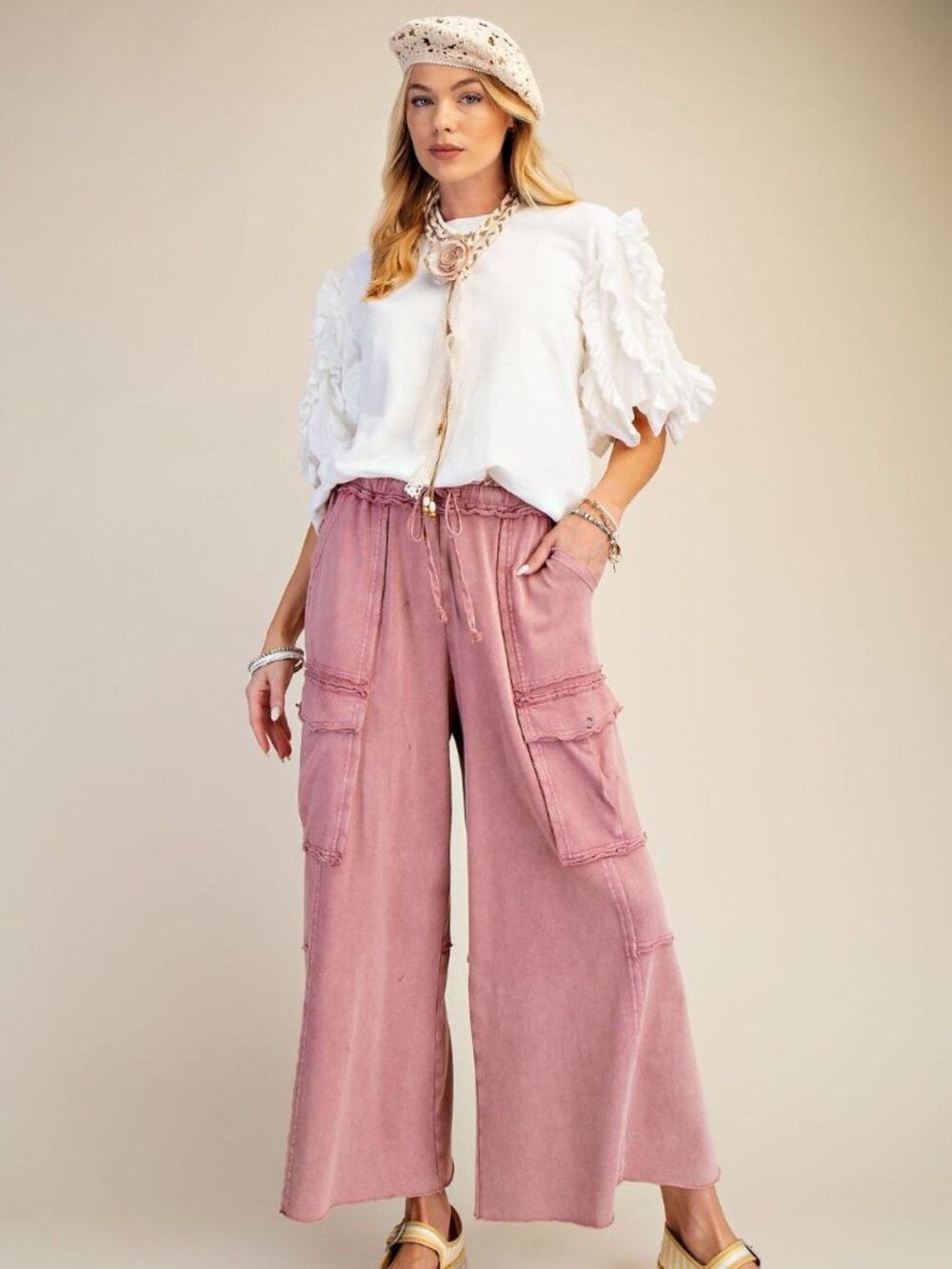 NEW IN  - EASEL Faded Plum Mineral Washed Carg Terry Pants Regular and Plus